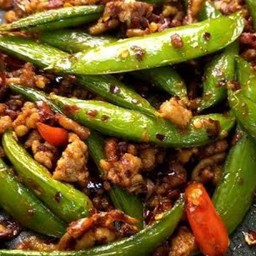 ถั่วหวานผัดพริกใส่หมูสับ กับข้าว