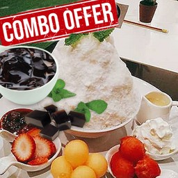 (ชุดคอมโบ) บิงซู ผลไม้ฟรี 2อย่าง + เฉาก๊วยลอยแก้ว