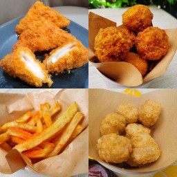 สี่สหายทานเล่น เฟรนช์ฟรายส์ มินิแฮมชีส ไก่ปอ๊ป ชีสบอล