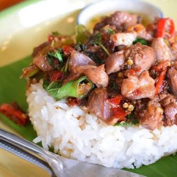 ข้าวกะเพราเครื่องในไก่