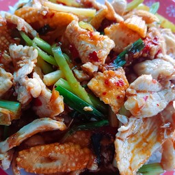 ผัดพริกเผาราดข้าว(หมู หมึก กุ้ง ไก่)