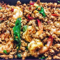 หมูสับ+กุ้งราดข้าว