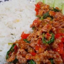 กะเพราแหนมหมู  ราดข้าว