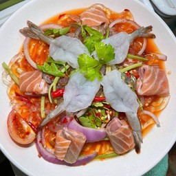 ยำเส้นแก้วแซลมอนบราวน์กุ้งสด