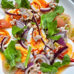 ยำไข่ต้ม+หมูสับ+เห็ดรวม