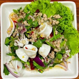 ยำวุ้นเส้นหมูสับ+ปลาหมึก