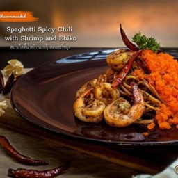 Spaghetti Spicy Chili with Shrimp and Ebiko