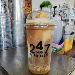 นมสดน้ำผึ้งปั่นราดช็อตกาแฟใส่วุ้นน้ำผึ้ง