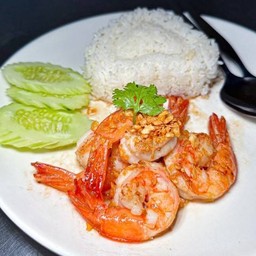 ข้าวราดกระเทียมกุ้ง