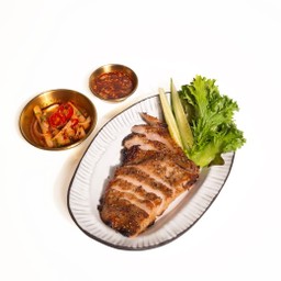 หมูย่างมะแขว่น น้ำจิ้มแจ่ว ไหลบัวดองน้ำยำ