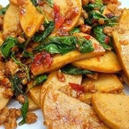 กระเพราหมูยอ(กับข้าว)