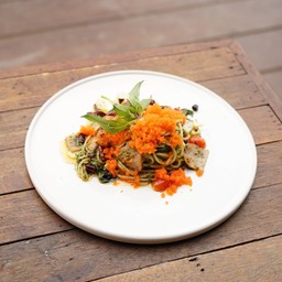 สปาเกตตี้เพรสโต้ไข่กุ้งเบค่อน