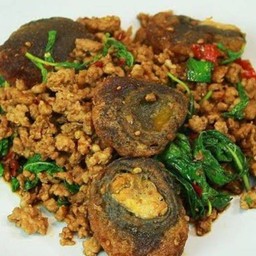Stir Fried Basil With Minced Pork And Century Egg On Rice