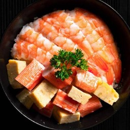 ข้าวหน้ากุ้งปูอัดไข่หวาน (ฟรีซุปมิโซะ)