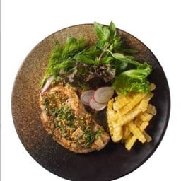 สเต็ก หมูคุโรบูตะซอสน้ำตกแซ่บ Steak Kurobuta pork Spicy Namtok Sauce