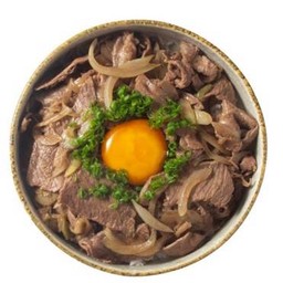 ข้าวด้งเนื้อสไลด์ไข่ดอง Donburi Beef Slied with Pickled Egg Yolk in Soy Sauce