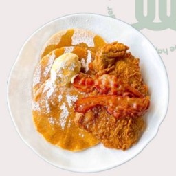 Pancake With Fries Chicken And Bacons