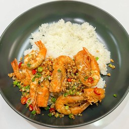 กุ้งคั่วพริกเกลือ ราดข้าว