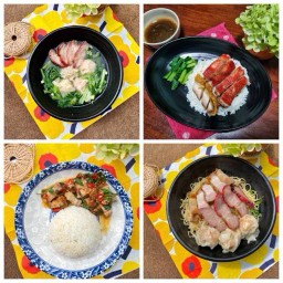 อากี่ บะหมี่เป็ดย่าง กะเพราหมูกรอบ ข้าวหมูแดงหมูกรอบ