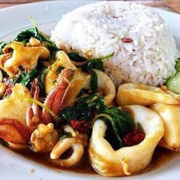 ข้าวผัดกระเพราปลาหมึก
