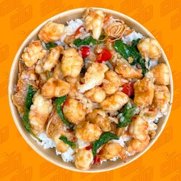 ข้าวผัดกระเพรากุ้งสับ