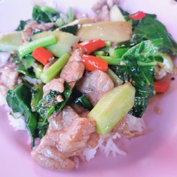 คะน้าหมูหมักราดข้าว