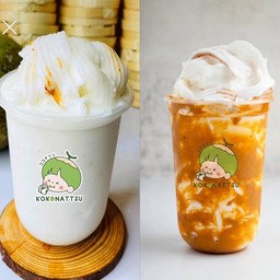 มะพร้าวปั่น (ไม่ใส่นม) คู่ เนยถั่ว มะพร้าวนมสดปั่น