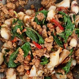 กะเพราหมูสับ+หมึก