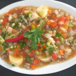 160เต้าหู้น้ำแดง(กุ้ง,หมูสับ)