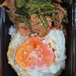 ข้าวราดหมูนุ่มผัดพริกใบโหระพา+ไข่ดาว