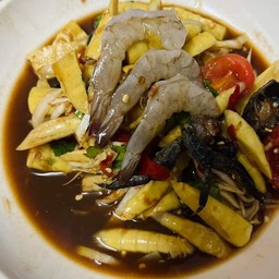 ตำหน่อไม้กุ้งสด+ปูปลาร้า