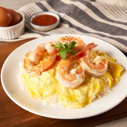 ข้าวไข่ข้นกุ้งทอดกระเทียม