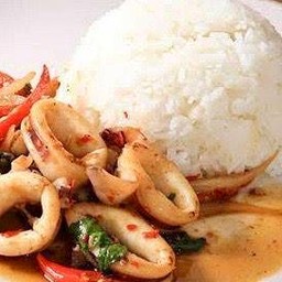 กะเพราปลาหมึก ราดข้าว