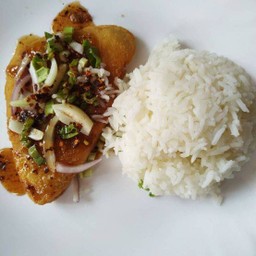 ข้าว+สเต็คปลาน้ำตก