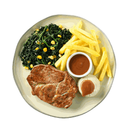 สเต๊กสันคอหมู ผักโขม