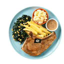 สเต๊กคูโรบูตะพอร์คช้อป ซอสพริกไทยดำ ผักโขม