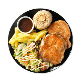 สเต๊กไก่และสเต๊กหมูสันนอก ซอสแจ่ว