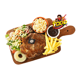 สเต๊กสันคอคูโรบูตะหมักพริกไทยดำ ซอสต๊อด