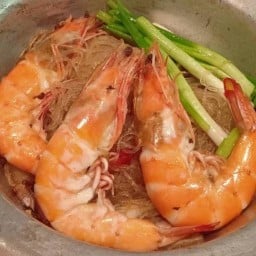 กุ้งอบวุ้นเส้น ทะเลถัง กุ้งอบซอส ตลาดสัมมากร