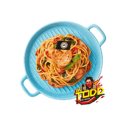 สปาเก็ตตี้ผัดซอสต๊อดไส้กรอกคูโรบูตะ