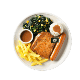 สเต๊กไก่และไส้กรอกคูโรบูตะ ผักโขม