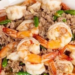 หมูสับ+กุ้งผัดพริกขี้หนูสวน