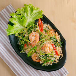 หมี่ผัดกระเฉดกุ้ง