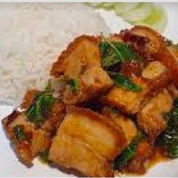 Stir fried basil crispy  pork (กระเพาหมูกรอบราดข้าว)