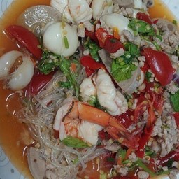 ยําวุ้นเส้นกุ้ง+หมึก + หมูสับ