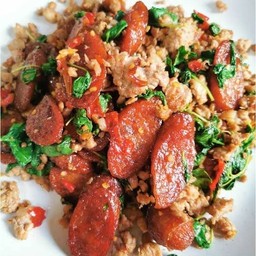 กะเพราหมูสับ+กุนเชียง+ไข่ดาว