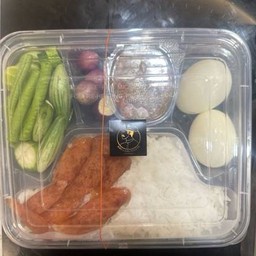 Set Of Mackerel Ground Rice, Boiled Egg, Fresh Vegetables