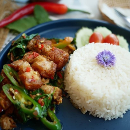 ข้าวราดกะเพราหมูกรอบ