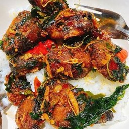 ข้าวปลาดุกทอดกรอบผัดพริกแกง