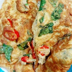 ข้าวไข่เจียวหมูสับ+โหรพา+ซอสเกาหลี+ฟรีใส่พริกสด (ไข่1ฟอง)